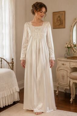 Handmade Vintage Ivory Satin Bridal Nightgown Lace Monogram P Maxi